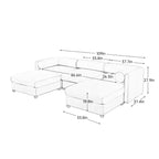 Élégant canapé en chenille blanche avec rangement sous l'assise et ottomane, en forme de U, 3 places, avec dossier et accoudoirs cylindriques