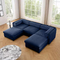 Élégant canapé en chenille blanche avec rangement sous l'assise et ottomane, en forme de U, 3 places, avec dossier et accoudoirs cylindriques