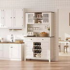 Meuble de rangement de cuisine de 183 cm de haut avec 4 portes et 2 tiroirs, casier à vin, grand espace de rangement, étagère réglable, comptoir de bar à café/vin