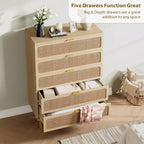 Commode 5 tiroirs pour chambre à coucher, commode haute avec tiroirs profonds, grande commode pour placard avec plateau large