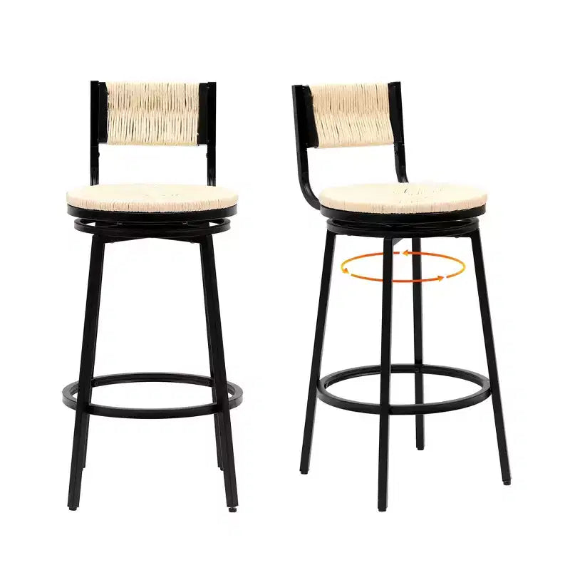 MAYEERTY Lot de 2 tabourets de bar pivotants blanc crème, avec cordes en papier tressées à la main et cadre en métal, pour comptoir de cuisine