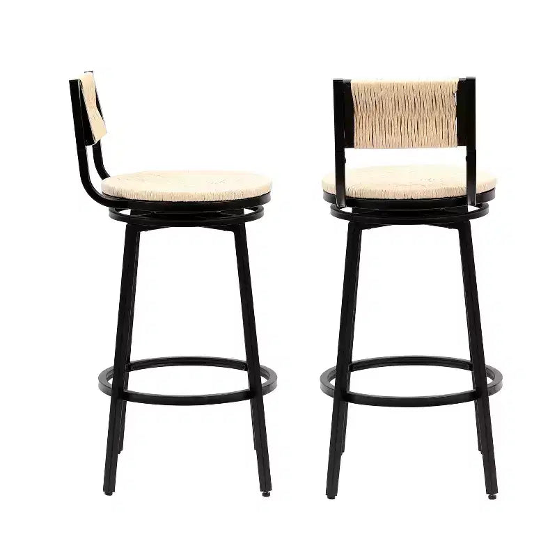 MAYEERTY Lot de 2 tabourets de bar pivotants blanc crème, avec cordes en papier tressées à la main et cadre en métal, pour comptoir de cuisine