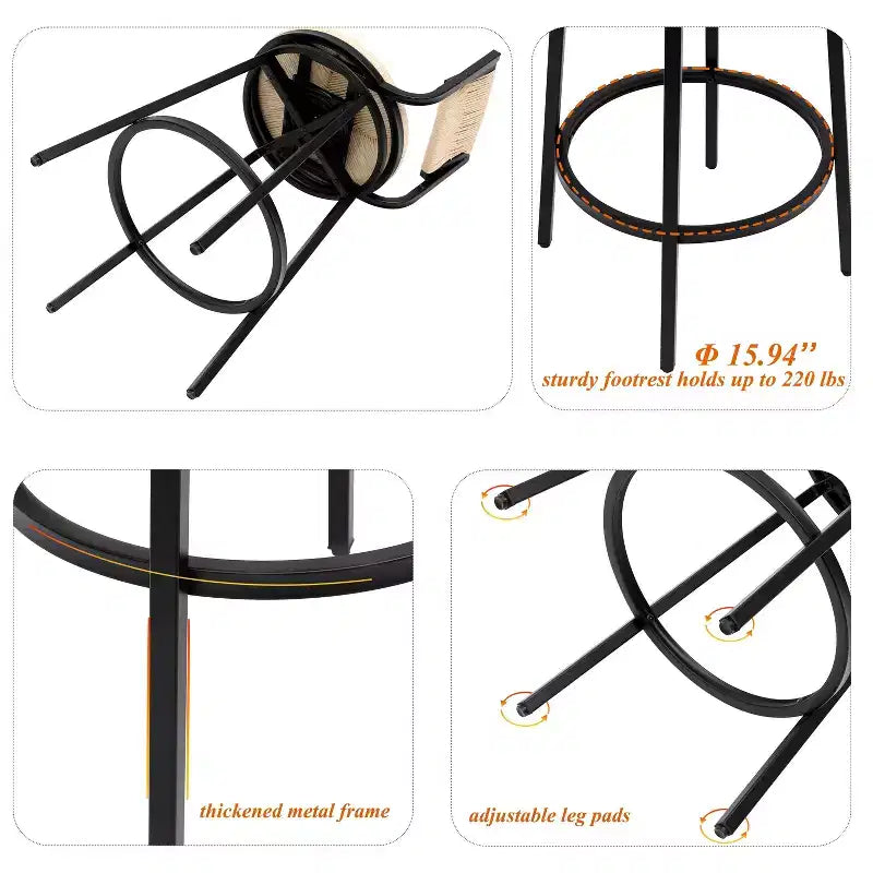 MAYEERTY Lot de 2 tabourets de bar pivotants blanc crème, avec cordes en papier tressées à la main et cadre en métal, pour comptoir de cuisine