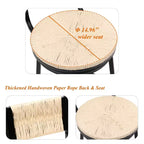MAYEERTY Lot de 2 tabourets de bar pivotants blanc crème, avec cordes en papier tressées à la main et cadre en métal, pour comptoir de cuisine