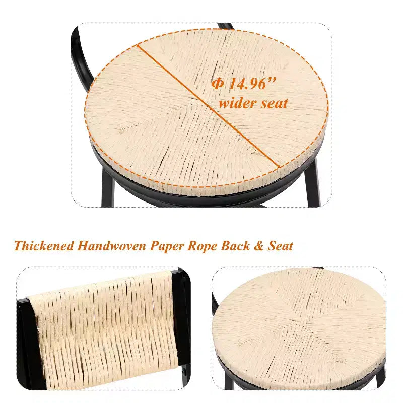 MAYEERTY Lot de 2 tabourets de bar pivotants blanc crème, avec cordes en papier tressées à la main et cadre en métal, pour comptoir de cuisine