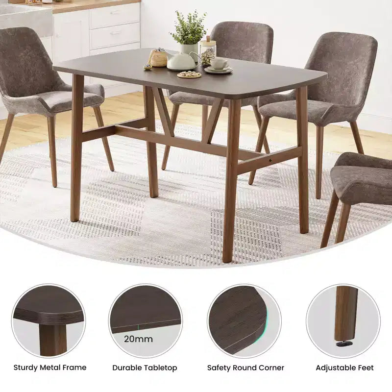 PexFix 47 Table à manger pour 4-6 personnes Table de cuisine en bois Table de dîner moderne avec cadre en métal robuste pour salle à manger Cuisine Noyer foncé