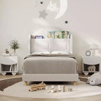 Cadre de lit double rembourré GustoWave, avec tête de lit de rangement à dossier ailé et lumières LED
