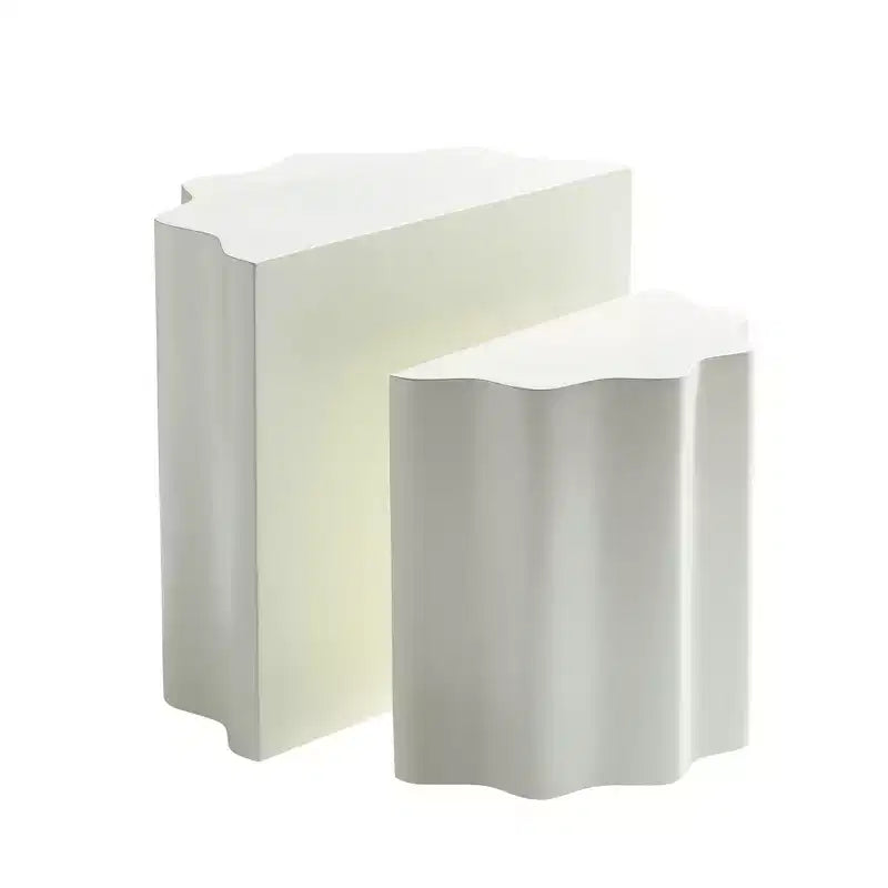 Table basse en fibre de verre lot de 2 tables d'appoint table d'appoint table basse de salon table basse de centre, design à bord ondulé, beige, sans assemblage - ModernLuxe