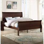 Okak 56 Lit traîneau complet en bois massif avec tête et pied de lit, design sûr à profil bas pour chambre d'enfant, cerisier