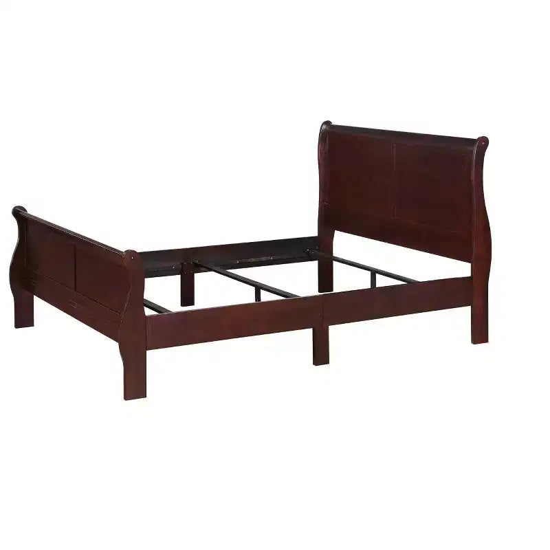 Okak 56 Lit traîneau complet en bois massif avec tête et pied de lit, design sûr à profil bas pour chambre d'enfant, cerisier