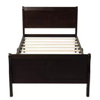Lit plateforme en bois, cadre de lit simple, sommier avec tête et pied de lit, et lattes en bois