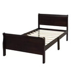 Lit plateforme en bois, cadre de lit simple, sommier avec tête et pied de lit, et lattes en bois