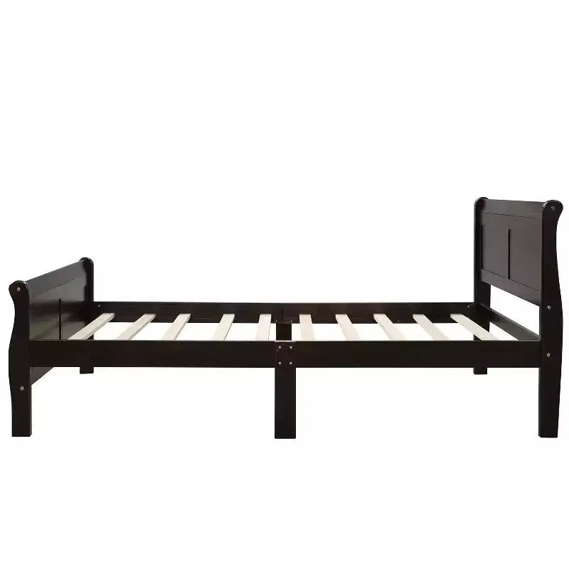 Lit plateforme en bois, cadre de lit simple, sommier avec tête et pied de lit, et lattes en bois