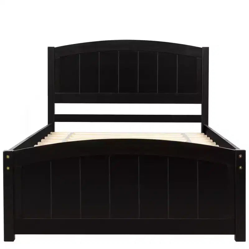 Lit plateforme en bois avec tête et pied de lit, support à lattes en bois, format jumeau, expresso