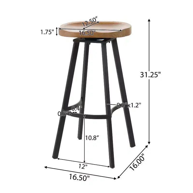 Tabourets de bar pivotants sans dossier GDFStudio Malia en pin et fer de 80 cm (Lot de 2)