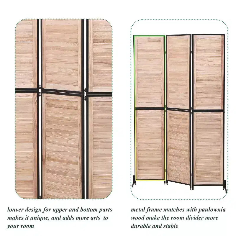MAYEERTY Paravent à 3 panneaux 1,80 m, en bois, écran d'intimité pliant, marron, séparateur de pièce autoportant