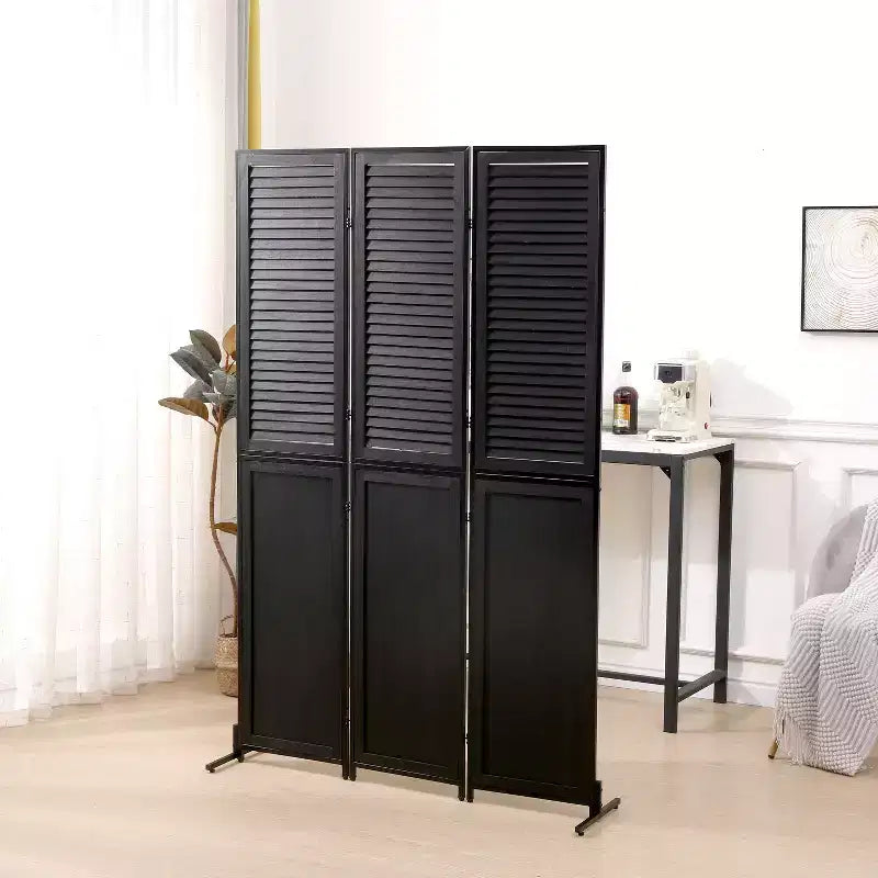 MAYEERTY Paravent à 3 panneaux 1,80 m, en bois, écran d'intimité pliant, marron, séparateur de pièce autoportant