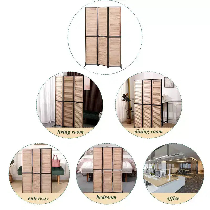 MAYEERTY Paravent à 3 panneaux 1,80 m, en bois, écran d'intimité pliant, marron, séparateur de pièce autoportant