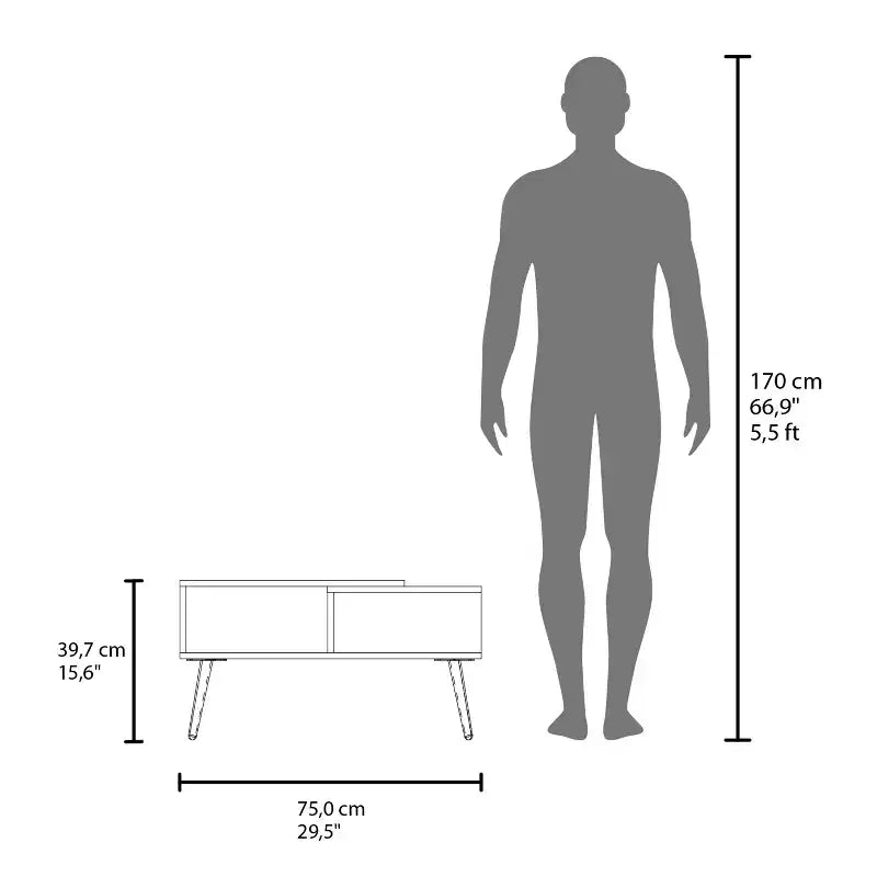 Table basse scandinave multicolore MAYEERTY avec 2 étagères 4 pieds Blanc et Chêne Naturel