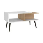 Table basse scandinave multicolore MAYEERTY avec 2 étagères 4 pieds Blanc et Chêne Naturel