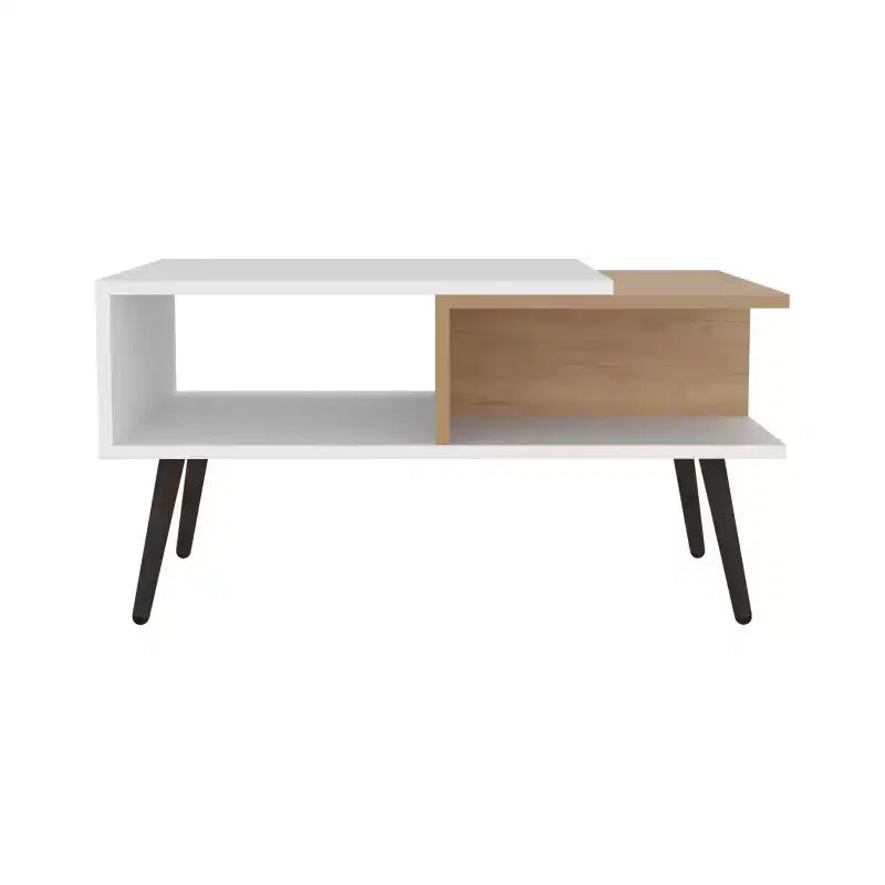 Table basse scandinave multicolore MAYEERTY avec 2 étagères 4 pieds Blanc et Chêne Naturel