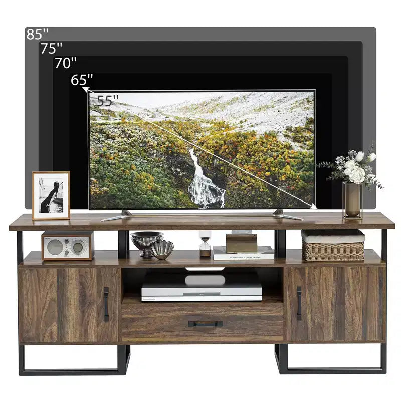GustoWave Meuble TV industriel 70 pouces, centre de divertissement avec rangement et tiroirs pour salon, marron rustique