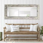 PexFix 24 po L x 58 po H Miroir psyché rectangulaire de style ferme avec cadre en bois massif, à poser ou à incliner, blanc patiné