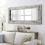 PexFix 24 po L x 58 po H Miroir psyché rectangulaire de style ferme avec cadre en bois massif, à poser ou à incliner, blanc patiné