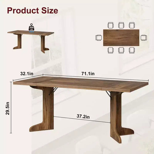 Table à manger 71" pour 6 à 8 personnes, table à dîner moderne avec pieds en bois uniques, table à manger rectangulaire