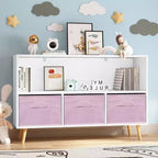 MAYEERTY Étagère pour Livres Enfants avec Tiroirs Pliables en Tissu Meuble de Rangement Jouets Organisateur Blanc et Bleu