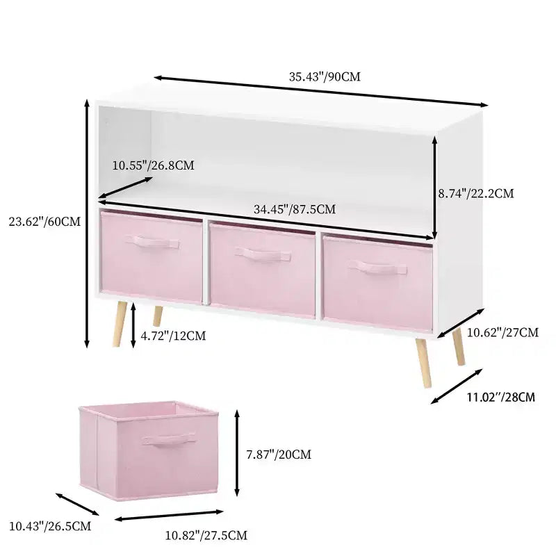 MAYEERTY Étagère pour Livres Enfants avec Tiroirs Pliables en Tissu Meuble de Rangement Jouets Organisateur Blanc et Bleu