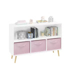 MAYEERTY Étagère pour Livres Enfants avec Tiroirs Pliables en Tissu Meuble de Rangement Jouets Organisateur Blanc et Bleu