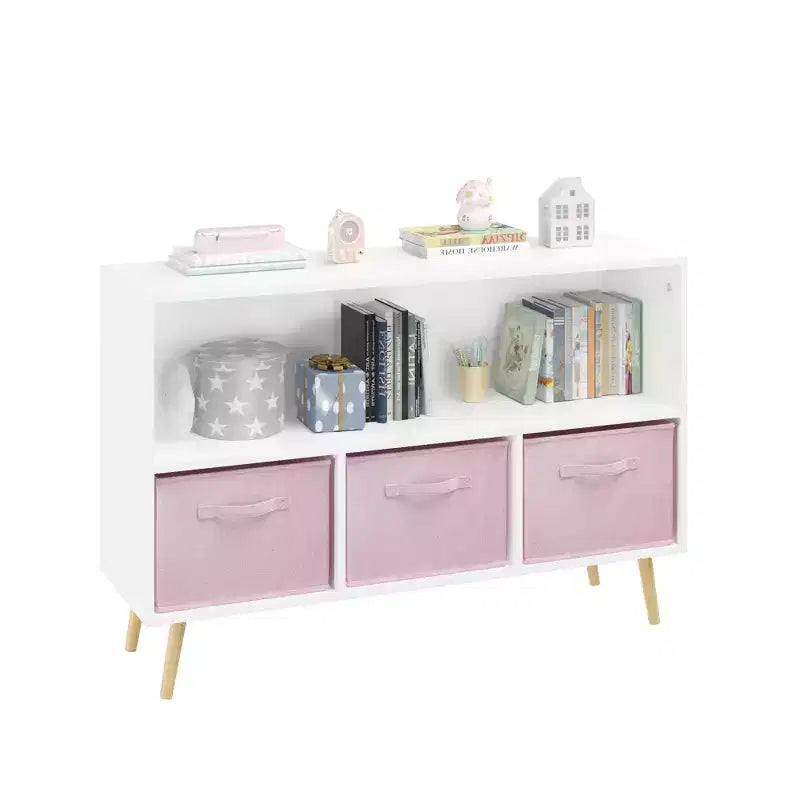 MAYEERTY Étagère pour Livres Enfants avec Tiroirs Pliables en Tissu Meuble de Rangement Jouets Organisateur Blanc et Bleu