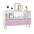 MAYEERTY Étagère pour Livres Enfants avec Tiroirs Pliables en Tissu Meuble de Rangement Jouets Organisateur Blanc et Bleu