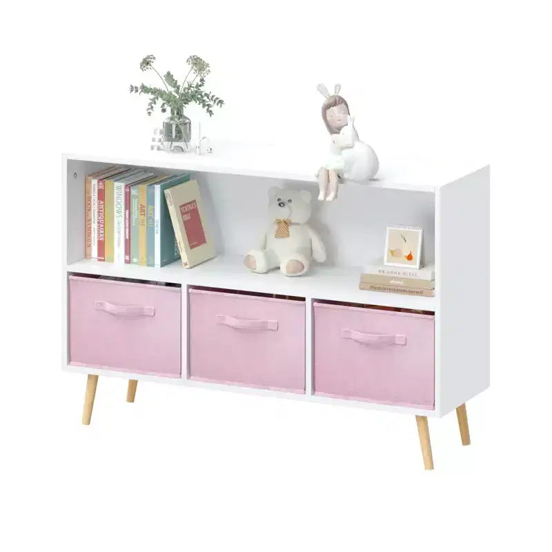 MAYEERTY Étagère pour Livres Enfants avec Tiroirs Pliables en Tissu Meuble de Rangement Jouets Organisateur Blanc et Bleu