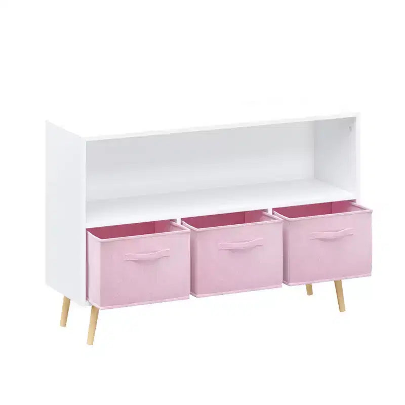 MAYEERTY Étagère pour Livres Enfants avec Tiroirs Pliables en Tissu Meuble de Rangement Jouets Organisateur Blanc et Bleu