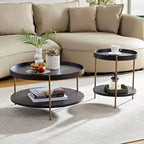 Okak – Ensemble de 2 tables basses gigognes modernes, tables d'appoint rondes à 2 niveaux, montage facile pour salon/chambre/balcon/jardin
