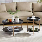 Okak – Ensemble de 2 tables basses gigognes modernes, tables d'appoint rondes à 2 niveaux, montage facile pour salon/chambre/balcon/jardin