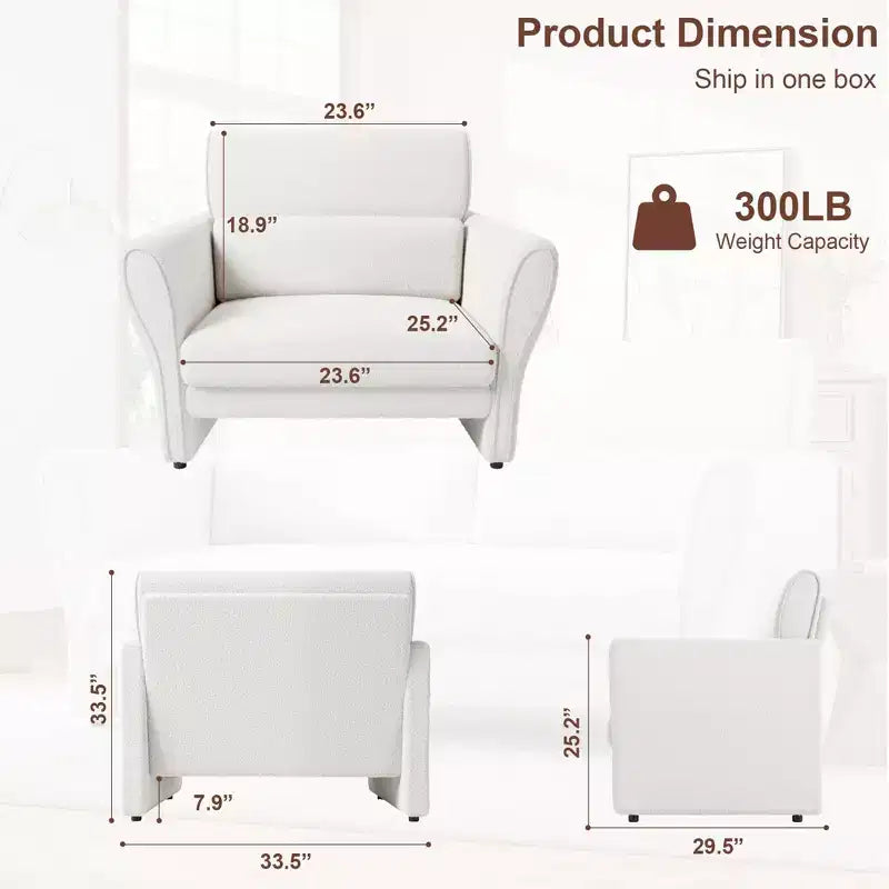GustoWave Fauteuil d'appoint en tissu mi-siècle, fauteuil de lecture en velours capitonné pour salon