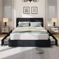 Acekool Upholstered Bed Frame with Corduroy Wingback Headboard, 4 Storage Drawers, Platform Slat Support, No Box Spring Needed