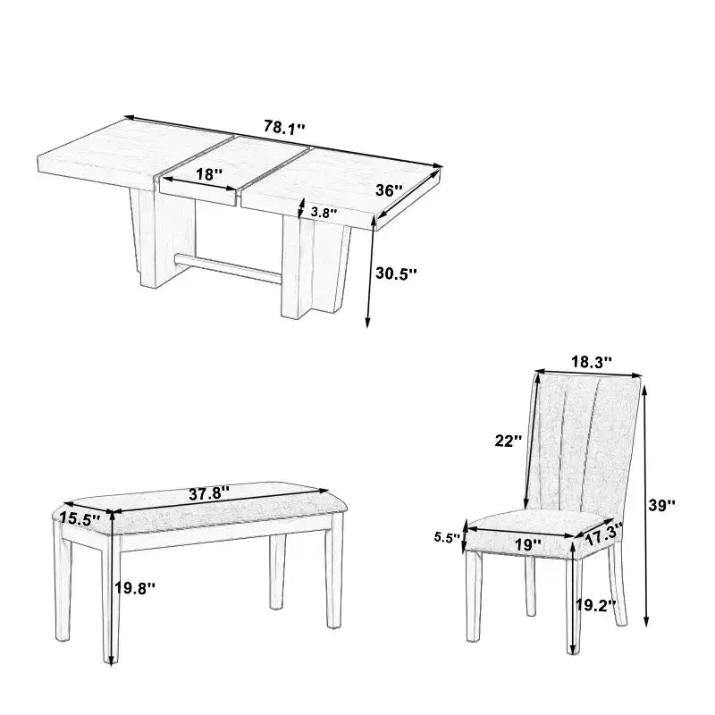 Ensemble de salle à manger extensible Whisen avec banc et 4 chaises