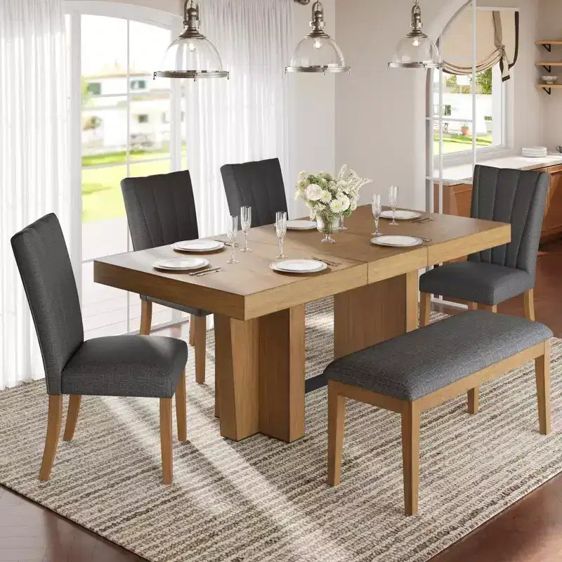 Ensemble de salle à manger extensible Whisen avec banc et 4 chaises