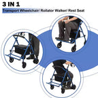 Déambulateur Rollator pour seniors avec siège, déambulateur combiné 3 en 1 avec fauteuil roulant, déambulateur médical tout-terrain pour adultes