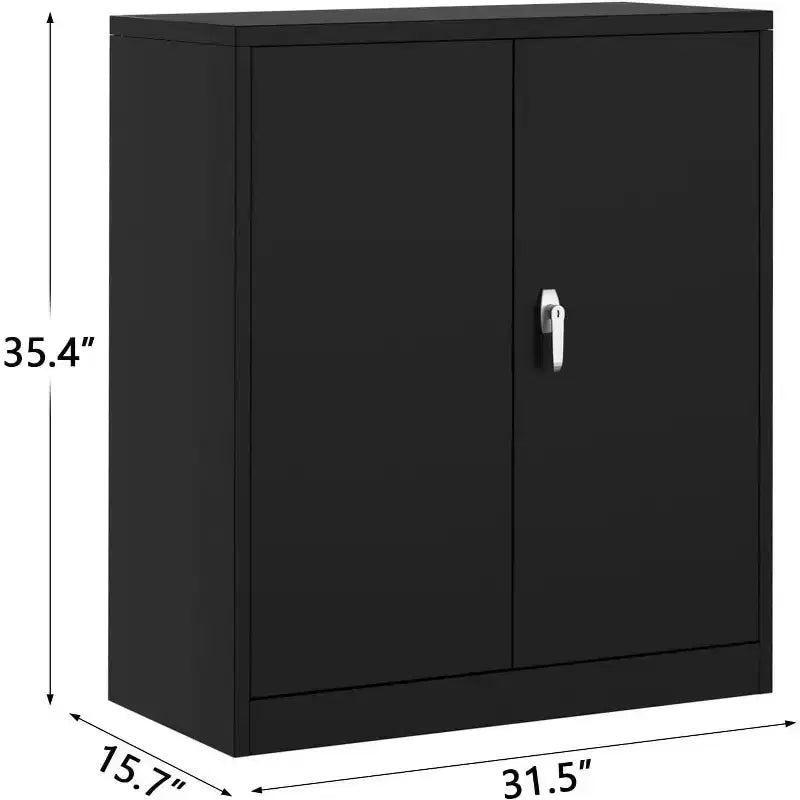 Acekool 35 Armoire de rangement en métal avec 2 étagères réglables et portes verrouillables, armoire en acier pour garage, bureau, atelier, noir