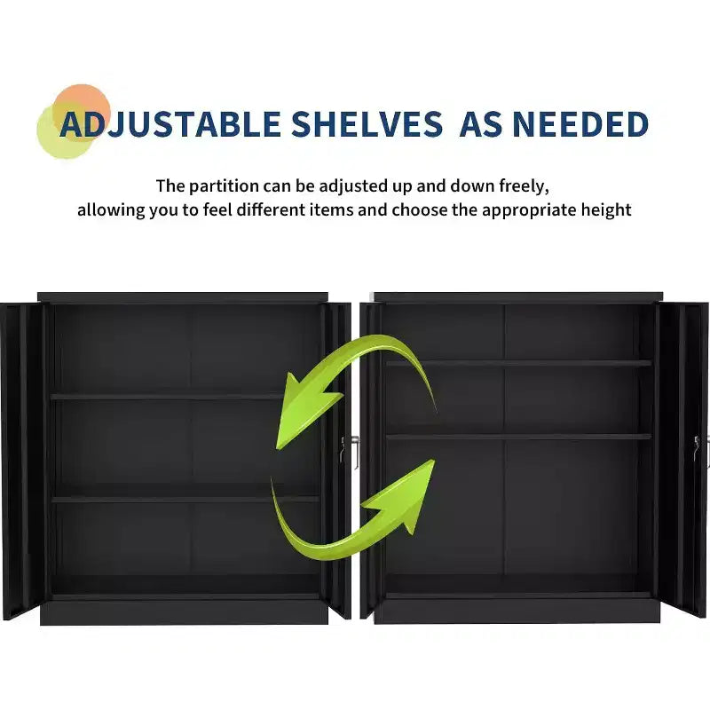 Acekool 35 Armoire de rangement en métal avec 2 étagères réglables et portes verrouillables, armoire en acier pour garage, bureau, atelier, noir