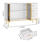 GustoWave Bahut de buffet avec rangement, Grand bahut de cuisine cannelé de 117,8 cm avec 2 portes vitrées, 3 tiroirs et étagères, Table de buffet