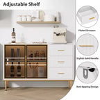 GustoWave Bahut de buffet avec rangement, Grand bahut de cuisine cannelé de 117,8 cm avec 2 portes vitrées, 3 tiroirs et étagères, Table de buffet