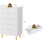 Commode de chambre moderne à 5 tiroirs avec poignée dorée et grand tiroir, double commode en bois et organisateur de rangement