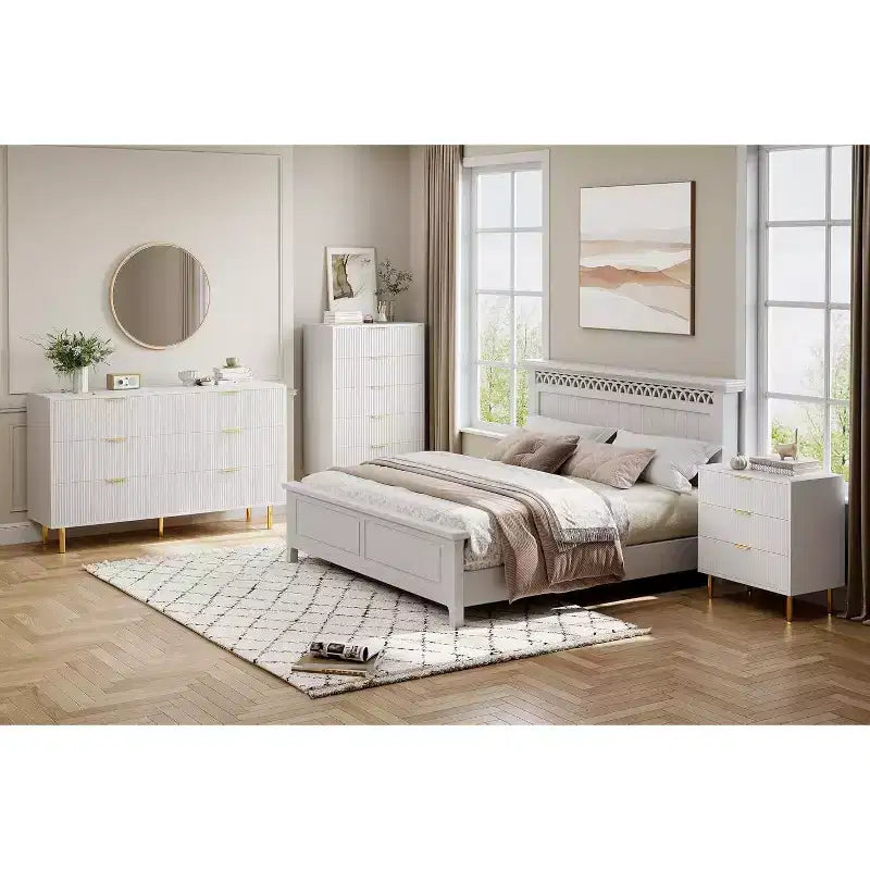 Commode de chambre moderne à 5 tiroirs avec poignée dorée et grand tiroir, double commode en bois et organisateur de rangement