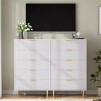 Commode de chambre moderne à 5 tiroirs avec poignée dorée et grand tiroir, double commode en bois et organisateur de rangement